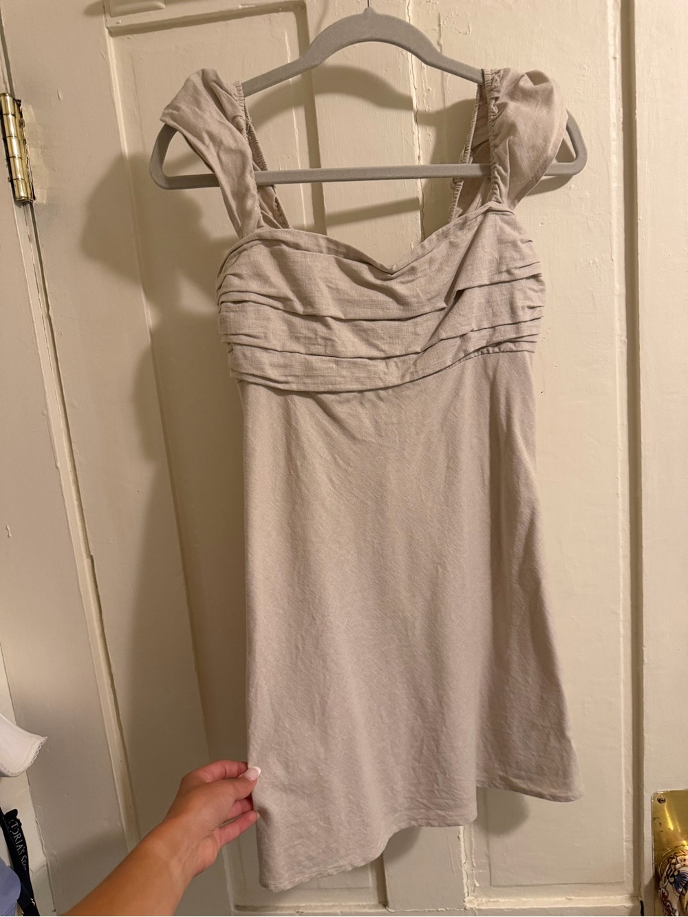 Abercrombie & Fitch Light Beige Sleeveless Ruched Bust Mini Dress